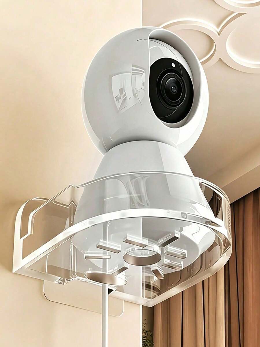 No-Drill Wall Mount Bracket For Security Camera, Transparent Space-Saving Camera Holder With Charging Cable Opening, Sturdy Home Essential, Suitable For Nursery, Bedroom, Living Room, Kitchen, Indoor And Outdoor Use - A - View 1