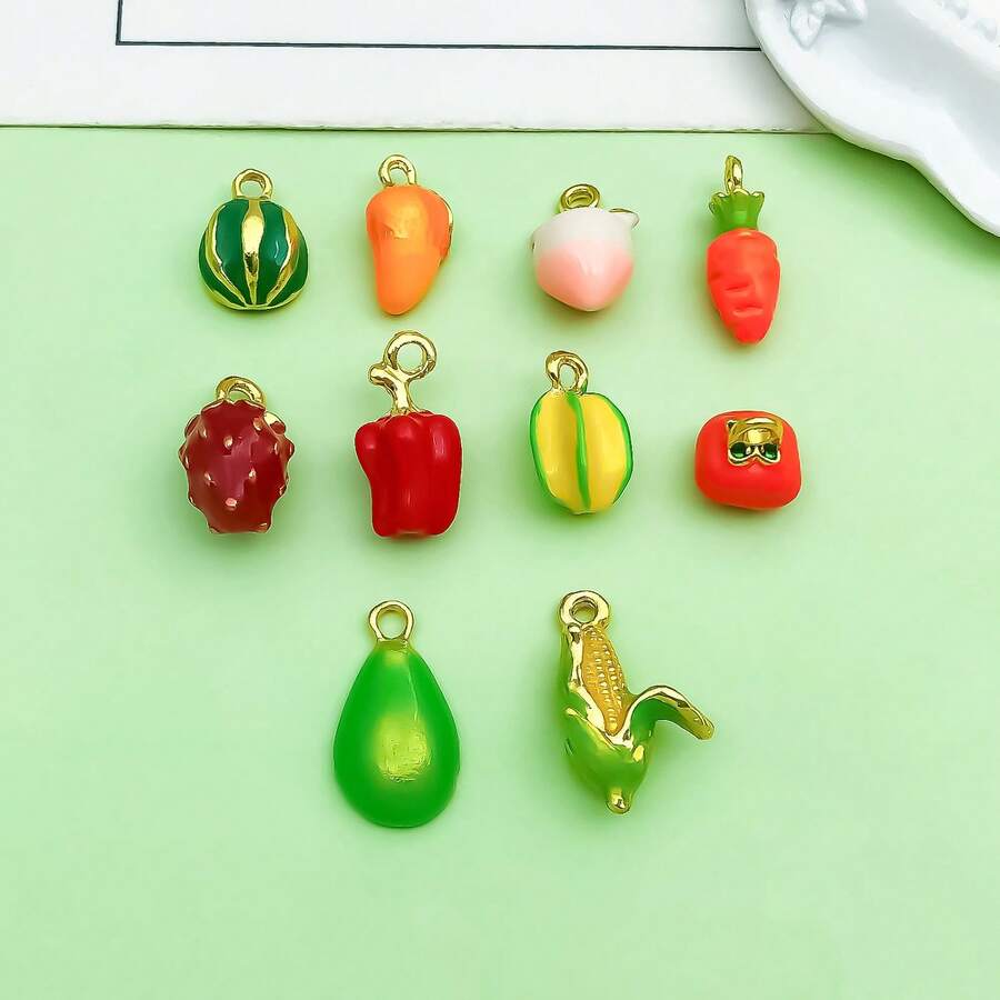 2/10pcs Enamel Fruit Vegetable Charms Strawberry Peach Mango Watermelon Carrot Pepper Pendant For DIY Necklace Earring Jewelry Making Findings - Multicolor - View 1
