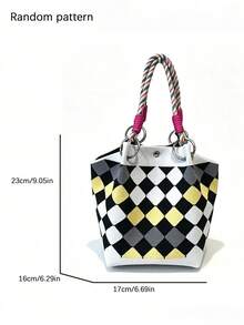 Classic Colorblock Polka Dot Casual Versatile Artistic Bucket Bag, Multi-Functional Daily Commute Handbag, Suitable For Niche Shopping And Dating - Grey - View 5