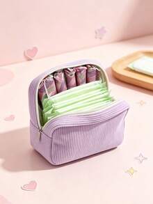 Corduroy Sanitary Napkin Storage Bag, Multifunctional Portable Large Capacity Organizer, Cosmetic & Coin Pouch, Cute Travel Accessory, Suitable For Girls And Women - Multicolor - View 3