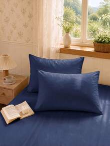 2pcs Navy Blue Super Soft Solid Color Pillowcases, Lightweight And Breathable, Envelope Closure, Solid Color Bed Pillowcases, Suitable For Bedroom, Dorm, Back To School Season And More. - Navy Blue - View 1
