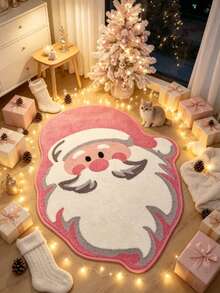 1pc Pink Santa Claus Decorative Floor Mat: Bathroom Mat, Bathroom Rug, Door Mat, Small Rug, Carpet, Floor Mat, Home Decor, Area Rug, Outdoor Mat, Home Decor, Area Carpet, Bedroom Rug, Washable Carpet - Multicolor - View 5