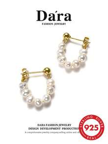 DARA Freshwater Pearl Earrings S925 Silver 4-5mm White Pearl Minimalist Elegant Style Creative Design Perfect Gift - Multicolor - View 1