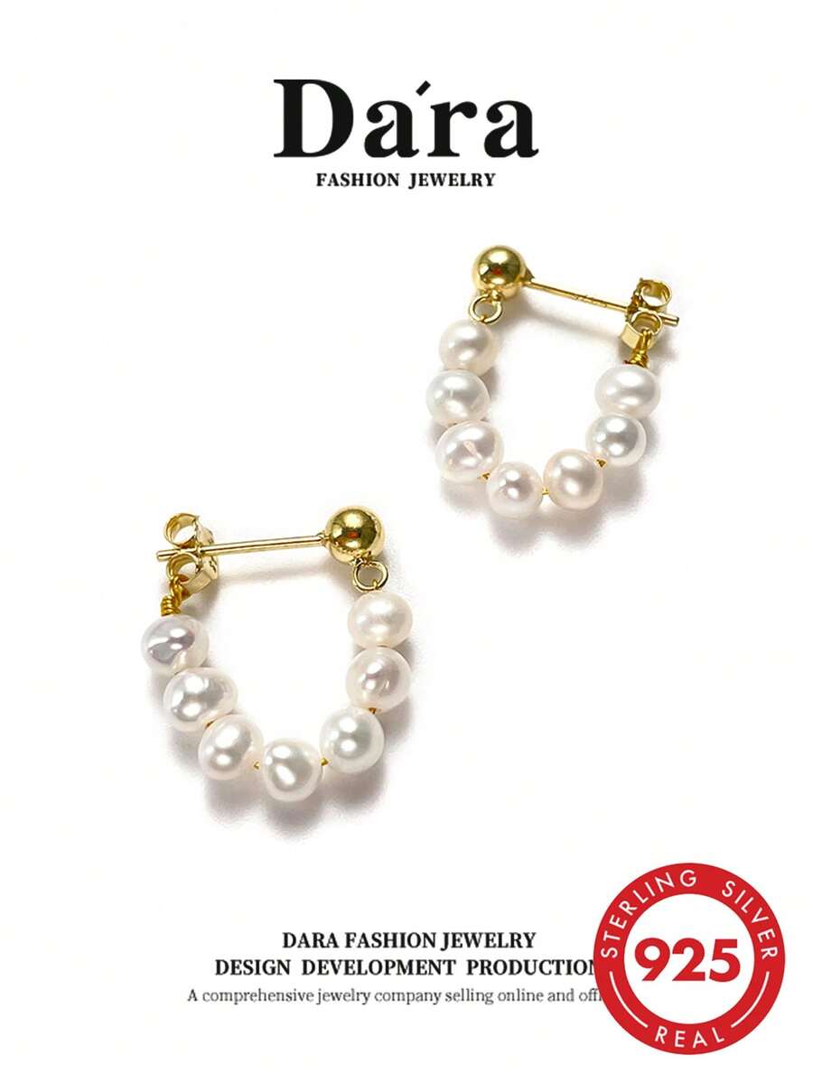 DARA Freshwater Pearl Earrings S925 Silver 4-5mm White Pearl Minimalist Elegant Style Creative Design Perfect Gift - Multicolor - View 1