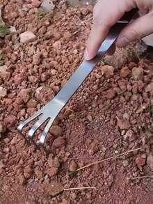 1pc Multi-Function Stainless Steel Bonsai Rake, Dual-Head Handheld Gardening Tool With 3-Prong Cultivator And Soil Compactor Shovel, Suitable For Bonsai Bud Pruning And Soil Loosening - Multiple Styles - View 7