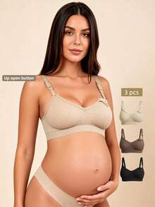 Hart & Haze 3pcs/Set Maternity Nursing Bra With Front Clip Closure, Comfortable Bras For Breastfeeding - Multicolor - View 2