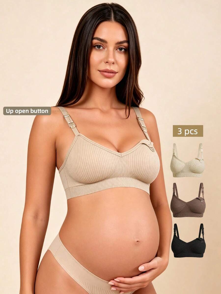 Hart & Haze 3pcs/Set Maternity Nursing Bra With Front Clip Closure, Comfortable Bras For Breastfeeding