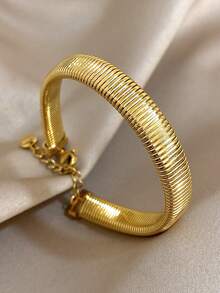 1 pieza Pulsera de cadena tejida vintage chapada en oro de 18K de acero inoxidable, joyería minimalista de oro para mujeres, regalo diario/fiesta/Navidad/cumpleaños/Halloween - Multicolor - Ver 12