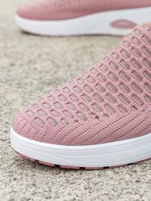 Women's Summer Mesh Slip-On Mule Slippers, Air Cushion Rocker Sole, Breathable Thick Platform Height-Increasing Fashion Casual Slides - Pink - View 8