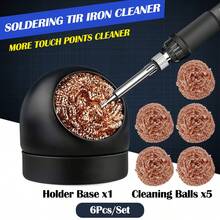 1Set Soldering Iron Tip Cleaner Set, 5pcs Brass Wire Cleaning Balls With 1Pc Holder Base, No Water Needed Copper Mesh Dross Removal Filter, Durable Metal Solder Nozzle Tip Cleaning Tool For Soldering Station Welding Electronics DIY Repair Maintenance - Multicolor - View 10
