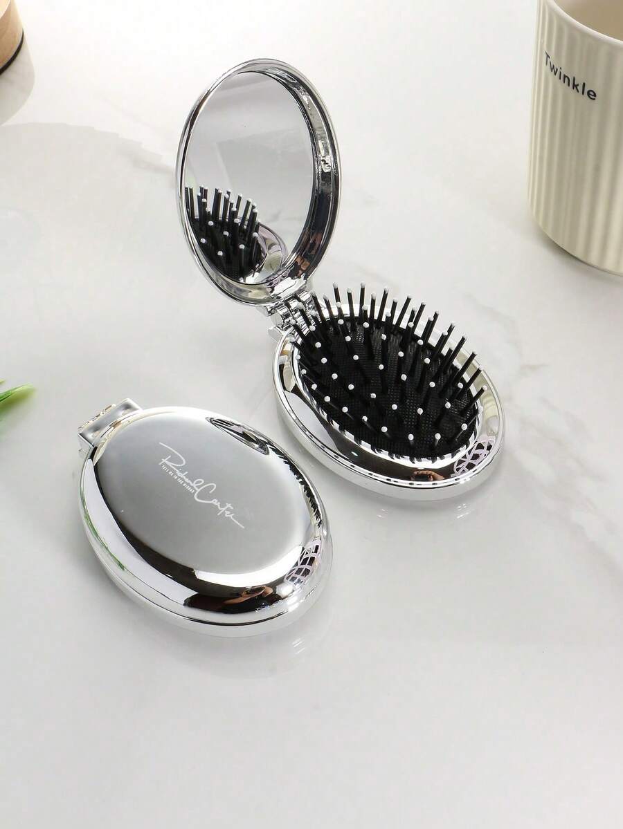 1 buah Sisir Saku Lipat Oval dengan Cermin Kecil Terintegrasi, Sisir Perjalanan Portabel Ringkas untuk Tas, Unisex - MultiWarna - View 1