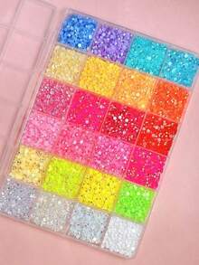 1 Kotak 24 Warna Hiasan Seni Kuku Resin Rhinestone, Dekorasi Berlian Datar Gaya Y2K, Termasuk Pinset dan Pena, Cocok untuk Manikur, Dekorasi Cangkir, dan Kerajinan DIY Hiasan Kuku - MultiWarna - View 5