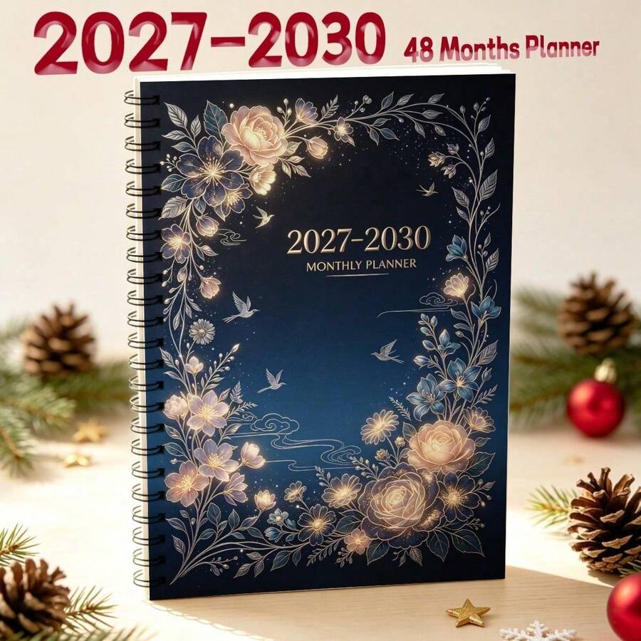 1PC A5 2027-2030 Monthly Planner Vibrant Orange Marigold Cover, 48 Month Spiral Bound Calendar Notebook, Twin-Wire Binding Thick Paper With Tabs, Weekly & Monthly Schedule Organizer For Student Office School Home - A5 - View 1