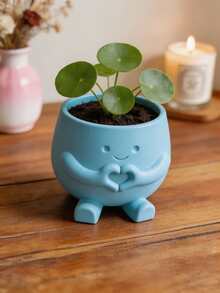 3D Printed Cartoon Heart-Shaped Smiling Face Succulent Planter, Creative Viral Desktop Mini Green Plant Pot, Minimalist Matte Solid Color Indoor Balcony Succulent Planting Container, Cute Healing Desktop Decor Ornament Gift, Outdoor And Garden Supplies - Multicolor - View 8