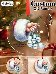 Custom Santa Hand Family Christmas Ornament, Personalized 2-7 Names Hanging Decor, Festive Christmas Tree Decoration, Customized Holiday Home Pendant, Customizable Family Keepsake Gift, Christmas Gift, Gifts For Family And Friends - Style B - View 1