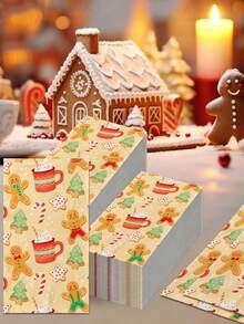 20pcs/1pc Christmas Gingerbread Man Pattern Napkins, Holiday Party Napkins, Printed With Cute Gingerbread Man, Christmas Tree And Candy Cane, Suitable For Christmas, Autumn Gatherings And Family Parties - One Size Fits All - View 4