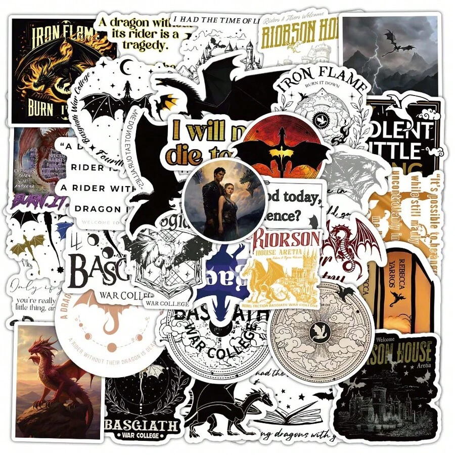 50 PCS Fourth Wing Stickers Waterproof Dragon Rider Stickers For Water Bottle Laptop Phone Skateboard Luggage Helmet, Large Vinyl Stickers For Adults Teens Dragon Book Lovers, Car Decals - 1 Set - View 1