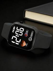 5pcs/Set Square LED Digital Heart Display Electronic Watch With Classic Heart Jewelry Set, Flexible Silicone Sports Strap, Compact And Lightweight For Student Daily Wear, Suitable As Birthday, Valentine's Day Gift For Girlfriend And Best Friend, Back To School, Graduation Season, Top Gift Choice (Gift Box Not Included) - Multicolor - View 10