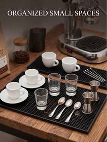Silicone Kitchen Draining Mat, Coffee Bar Mat, Desktop Spill-Proof Coaster, Non-Slip Heat-Resistant Shock-Absorbing, Suitable For Home Bar, Coffee Station, Cocktail Making, Kitchen, Hairdressing Tool Work Mat, Vacation, Camping Essential, Party Necessity. Best Gift For Family And Friends - Black - View 5
