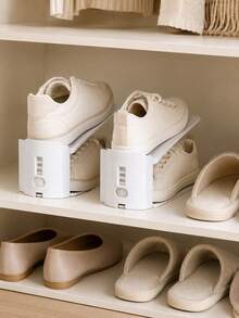 Thickened Double-Layer Adjustable Shoe Rack, Home Entryway Shoe Cabinet Storage Organizer, Dorm Folding Shoe Storage Rack - White - View 4