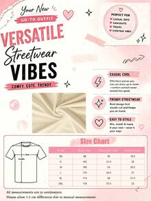 Printed Pattern Round Neck Short Sleeve T-Shirt. Women's New Simple Cute Pattern Casual Vacation Style Round Neck Knit Fabric Regular Length Summer - Apricot - View 2