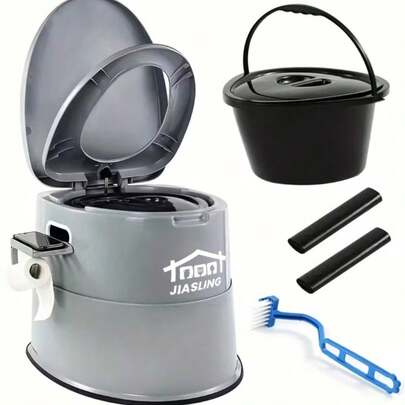 Extra Large Portable Travel Toilet With Inner Bucket, Detachable Toilet Paper Holder, Cleaning Brush And Garbage Bags, High-Quality PP Material For Camping RV Outdoor