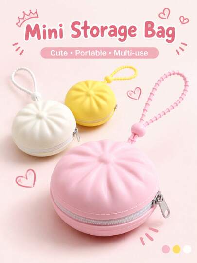 Cute Bun Shaped Soft Silicone Coin Purse ,Soft Squeeze-Resistant Storage Bag,Mini Storage Pouch, Perfect For Backpack Pendant, Minimalist Zipper Earphone Bag Pendant, Portable Design Storage Bag, Home, Outdoor And Travel Portable Storage