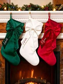 1pc Customizable Bowknot Christmas Stocking, Velvet Material With Name, Personalized Christmas Stocking, Ideal Holiday Gift, Suitable For Christmas Decoration, Party Setup, Family Gathering Essential - Multicolor - View 4