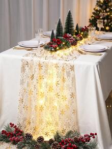 1件裝聖誕金色雪花網格桌旗，75cm*180cm網紗桌布，桌巾，聖誕快樂，聖誕裝飾，聖誕裝飾，聖誕餐桌裝飾，廚房餐桌裝飾，節日派對裝飾，冬季家居裝飾，DIY裝飾用品，新年裝飾，室內外通用 - 金色雪花 - 查看 4