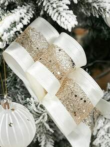 1/2 Roll Gold Glitter Metallic Ribbon, Suitable For Christmas Tree Decoration, Gift Wrapping, Wedding Bows And Wreaths, Shiny Durable Polyester Handmade Ribbon With Gold Glitter, Suitable For DIY Crafts, Bows, Home Decor, Birthday And New Year - Multicolor - View 10