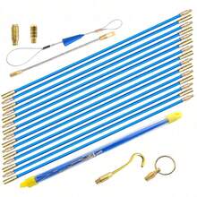 10pcs Fiberglass Running Electrical Wire Cable Kit, 1M Each, Including Push-Pull Cable Puller, Connectors For Electrical Access - Blue - View 3