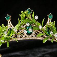 1pc Mori Style Bridal Crown Green Leaf Rhinestone Tiara Party Evening Cosplay Costume Headpiece - Multicolor - View 6