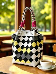 Classic Colorblock Polka Dot Casual Versatile Artistic Bucket Bag, Multi-Functional Daily Commute Handbag, Suitable For Niche Shopping And Dating - Grey - View 8