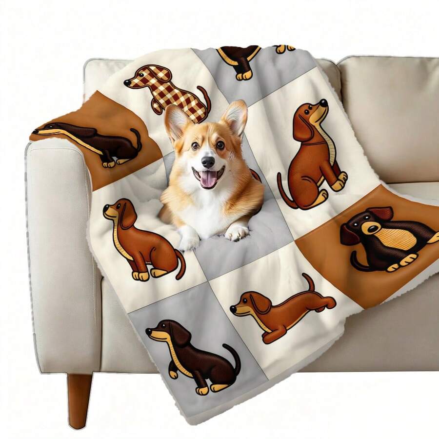 1PC Pet Blanket Featuring A Cute Dachshund Design; Ultra-Soft, Perfect For Everyday Use And As A Pet Bed For Pet Lovers - 70x100cm - View 1
