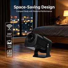 This Mini Ultra HD Projector Is Equipped With Android 11.0 System, Supports Dual-Band Wi-Fi 6 And BT5.2, Has A Brightness Of 233 Lumens, Native Resolution Of 720P, And Supports 4K, 180-Degree Rotation. ° Height Adjustable, Perfect For Camping, Office, Gaming, Home Theater And Other Uses. - Black - View 5