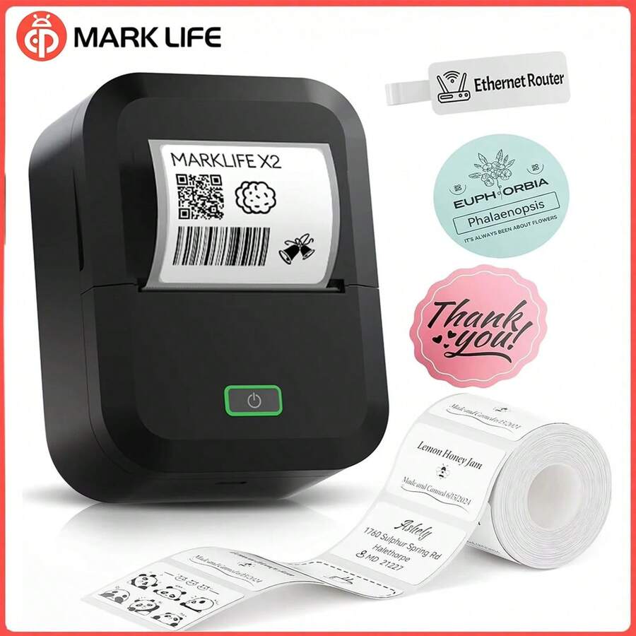 Marklife X2 Mini 便攜式無墨藍牙標籤印表機，無線 DIY 姓名貼紙製作機，熱感標籤印表機，適用於居家與商業 DIY 標籤列印