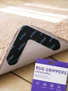 2/4/8/12pcs Reusable Carpet Fixer Strips – No Damage, Easy Clean, Perfect For Living Room, Bedroom & Bathroom - View 1