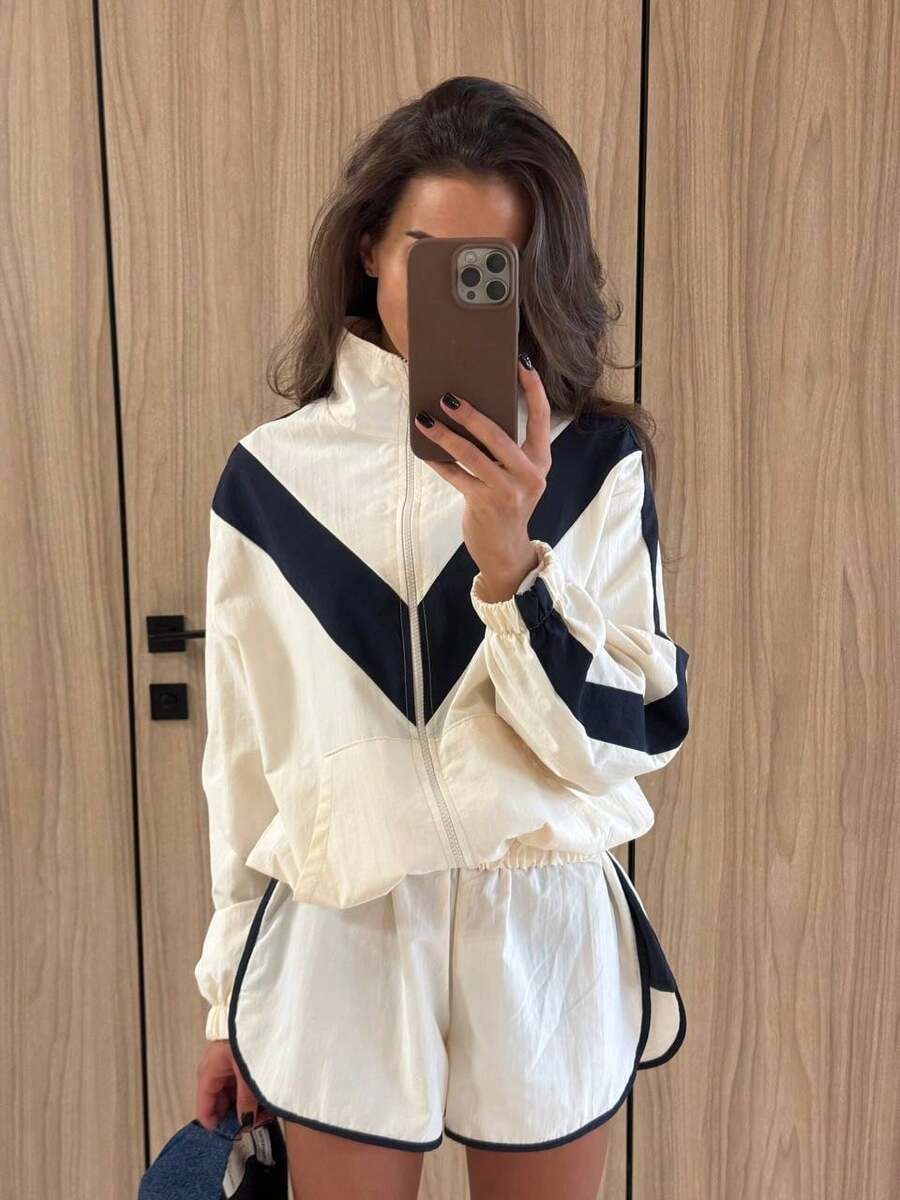 Beautiful Women's Jacket, Women's Spring Jacket, Autumn Jacket, Patchwork Design, Fashionable Versatile, Casual Commute Style, Autumn New Arrival, Elegant Winter Coat - Apricot - View 1