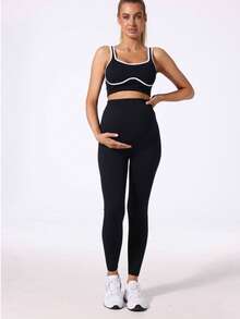 3pcs/Set Legging Hamil Tanpa Jahitan Pinggang Tinggi Elastis Warna Polos, Cocok untuk Pakaian Sehari-hari Kasual, Olahraga, Yoga, Semua Musim Semi - MultiWarna - View 3