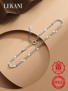 LEKANI S925 Sterling Silver Bracelet 1pc Minimalist Fashion Double Layer Design Exquisite Gold Plated Silver Jewelry Accessory For Women Gift For Girlfriend - Silver - View 1