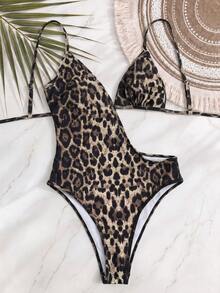 Spring/Summer New Niche Design Vintage Leopard Print Spaghetti Strap Body-Flattering One-Piece Swimsuit For Vacation - Multicolor - View 3