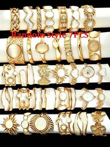 Random Style 21/13/7pcs Simple Fashion Drip Oil Sunflower Heart Flower Star Moon Multi-Element Ring Set For Women Sisters Vacation Date Gift Daily Casual Party Wedding Matching - Yellow Gold - View 8