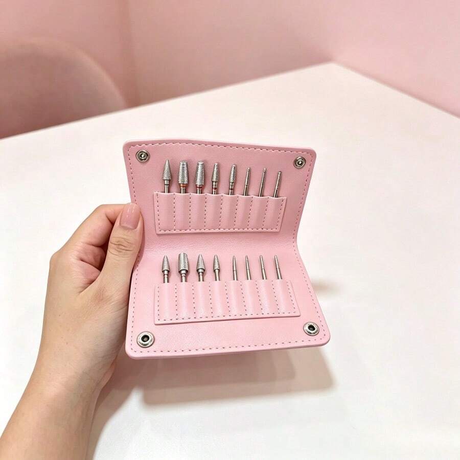 1pc Leather 16-Slot Nail Drill Bit Storage Bag, Portable Nail Polishing Head Protective Cover, Dust-Proof Makeup Tool Box, Nail Salon Tool Display Rack - Multicolor - View 1