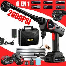 Hidrolavadora Inalámbrica Portátil HALARN, 6 En 1 Pistola Eléctrica Profesional De 2600 PSI Con 2 * Baterías - Tipo de Enchufe B USA (110-127V) - Ver 1