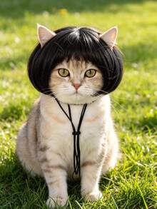 1pc Pet Cat Dog Wig, Pet Supplies Halloween Pet Accessories, Curly/Straight Hair Cat Wig - Multicolor - View 6