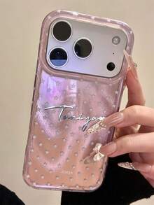 [Customized] Personalized Custom Letter Engraved Cute Shiny Sequin Star Pattern Phone Case, Compatible With IPhone 18 17 Pro Max 17 Pro 16 15 14 13 12 Pro Max 14 15 16 Plus, Shockproof Protective Shell - Pink - View 5