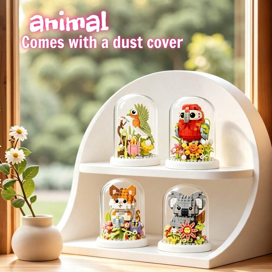 Cute Micro Particle Animal Building Blocks Series With Transparent Acrylic Dust Cover, Children's Building Toy Set, Includes Stickers, DIY Educational Stress Relief Puzzle Toy, Classroom Reward Small Gift, Back To School, Christmas, Birthday, Major Holiday Fashion Gift - Multicolor - View 1