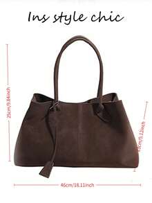 Large Capacity Soft Open-Top Maillard Ins Minimalist Relaxed Style Shoulder Tote Bag, Casual Women's Handbag For Office, Commute, Travel, Shopping, Dating - Coffee - View 3