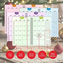 1PC A5 Monthly Planner 2027-2030 Art Deco Floral Pattern Cover, 48-Month Spiral Calendar Notebook With Monthly Tabs, Twin-Wire Premium Paper, 4-Year Weekly & Monthly Organizer For Student Office School - A5 - View 5