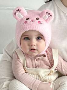 1pc Baby Cute Furry Ears Winter Embroidered Letter Decor Cartoon Animal Shaped Hat, Warm Plush Ear Cover Beanie For Winter Outings - Cat Ears Lovely Cat - View 8